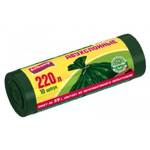 220л AV Мешки хозяйственные Professional двухслойные 220л/10 шт, зеленые